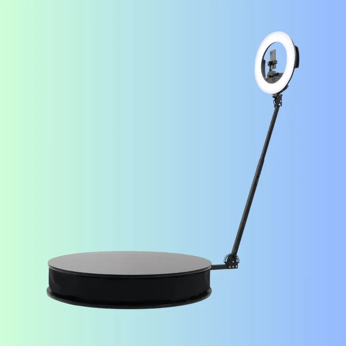 360 photo booth with rotating platform and LED bars