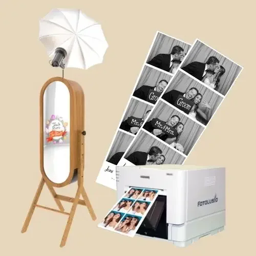 Retro mirror photo booth with full-height touchscreen